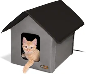 K&H Pet Products Heated Outdoor Cat House for Outside Pets in Winter, Weatherproof Outdoor House for Ferals, Insulated Kitty Shelter, 2 Doors, Waterproof Heated Cat Bed, Safety Listed - Gray 20W