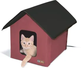 K&H Pet Products Heated Outdoor Cat House for Outside Pets in Winter, Weatherproof Outdoor House for Ferals, Insulated Kitty Shelter, 2 Doors, Waterproof Heated Cat Bed, Safety Listed - Red/Black 20W