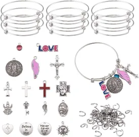 Mega Pet Bracelet Making Kits Sets Adujstable Blank Bangles Metal Cross Wing Charms Jump Rings for Jewelry Craft Making