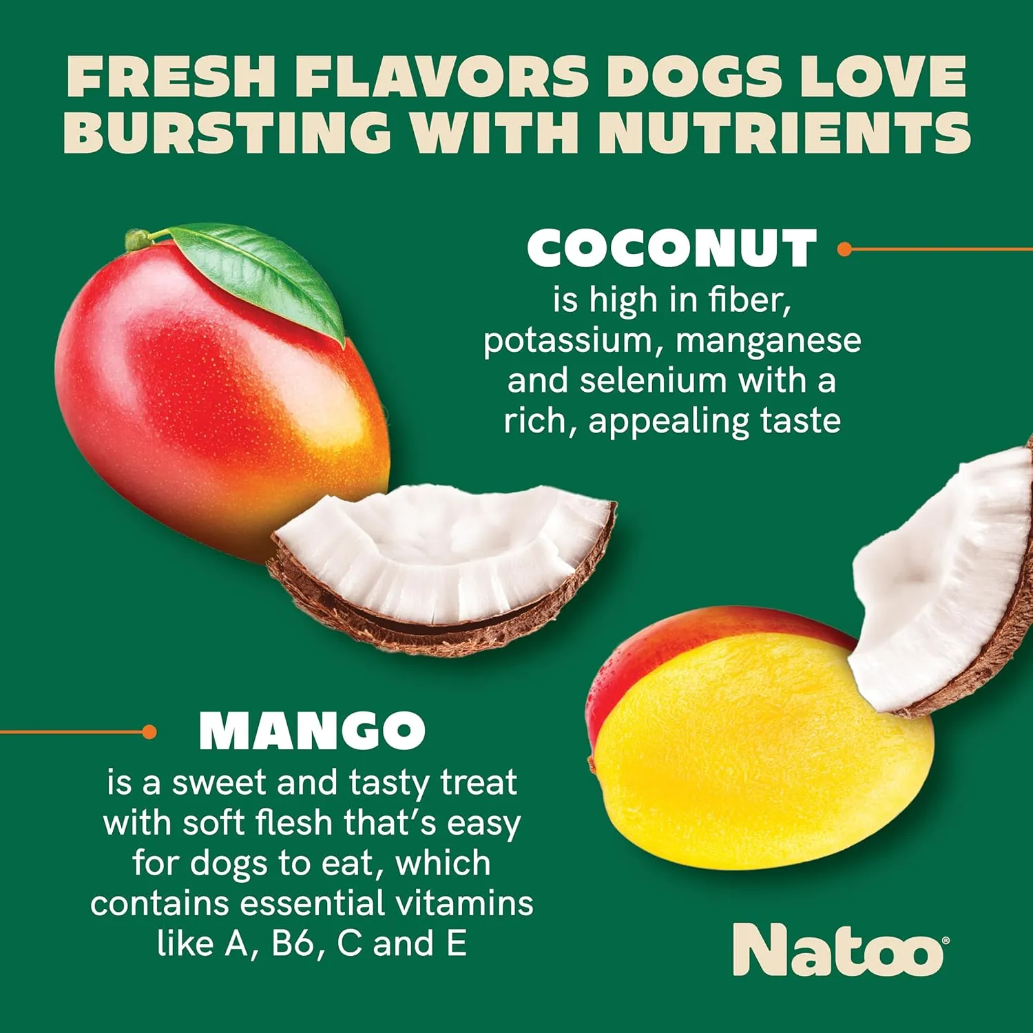 NATOO Biscuits for Small Dogs - Crunchy Treats Coconut & Mango  Healthy Natural Dog Biscuits, Rich in Omega 6, Prebiotics & Fibers, Antioxidants for Immunity (Puppies, 8 oz)