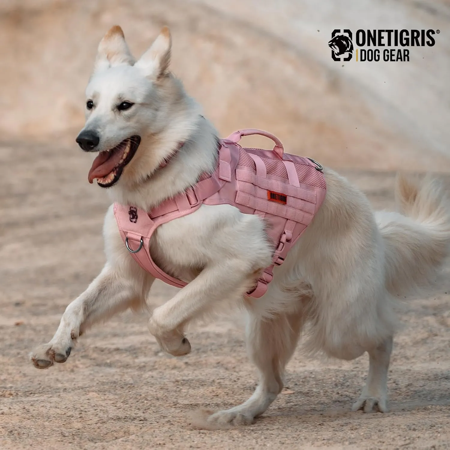 OneTigris Tactical Dog Harness for Small Dogs, No Pull Vest With Handles, Breathable Military Molle Vest for Walking Hiking Training (Pink, XS)