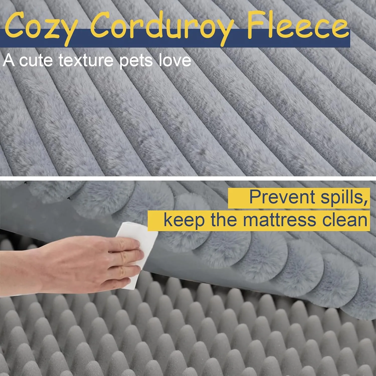 Orthopedic Dog Bed for Large Medium Sized, Washable Memory Foam Large Dog Bed Premium Soft Corduroy Fleece, Durable Medium Pet Sofa with Removable Cover, Washable Waterproof Pet Couch Beds(Grey, L)