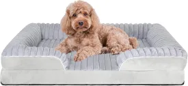 Orthopedic Dog Bed for Large Medium Sized, Washable Memory Foam Large Dog Bed Premium Soft Corduroy Fleece, Durable Medium Pet Sofa with Removable Cover, Washable Waterproof Pet Couch Beds(Grey, L)