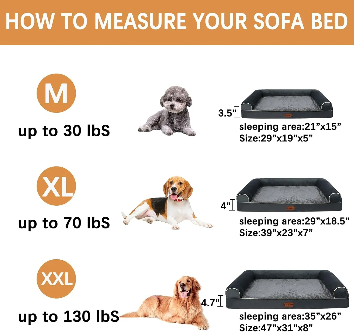 Orthopedic Dog Bed Waterproof Large Dog Bed with Removable Bolsters & Washable Cover, 47" x 31" x 8" Dark Gray