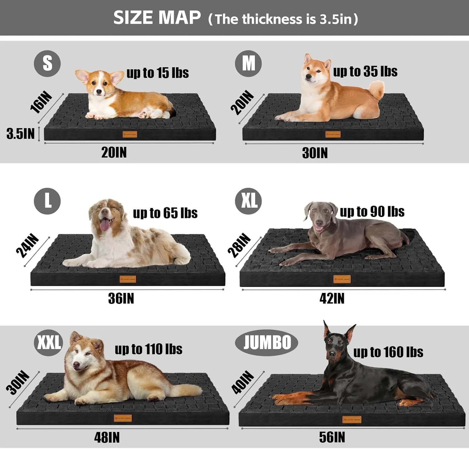 Patas Lague Orthopedic XXL Dog Bed for Extra Large Dogs 48''X30'', Waterproof Soft Warm Comfortable Egg Crate Foam Big Large Pet Beds Mat with Removable Washable Cover and Nonskid Bottom, Black