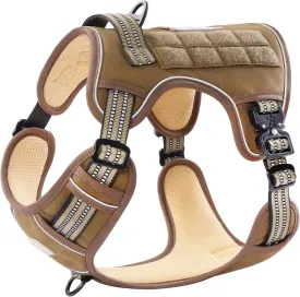PawsPassion Tactical Dog Harness for Small Dogs, Chew-Proof Metal Hardware, Heavy Duty No Pull Dog Harness, Reflective Strips, Adjusting Ring, MOLLE System, Hook and Loop Panel (Sandstone, S)