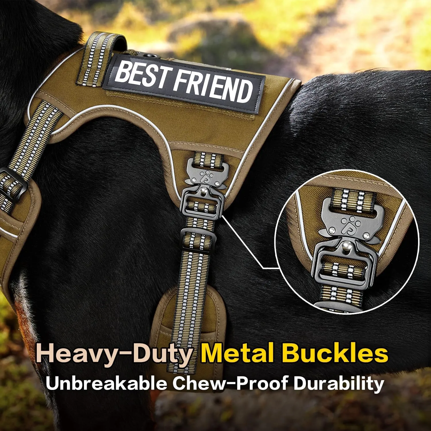 PawsPassion Tactical Dog Harness for Small Dogs, Chew-Proof Metal Hardware, Heavy Duty No Pull Dog Harness, Reflective Strips, Adjusting Ring, MOLLE System, Hook and Loop Panel (Sandstone, S)
