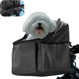 Pet Carrier Bicycle Basket, Foldable Dog Bike Front Basket Bag with Big Side Pockets, Breathable Mesh, for Small Medium Cats and Dogs, Removable, Quick Release