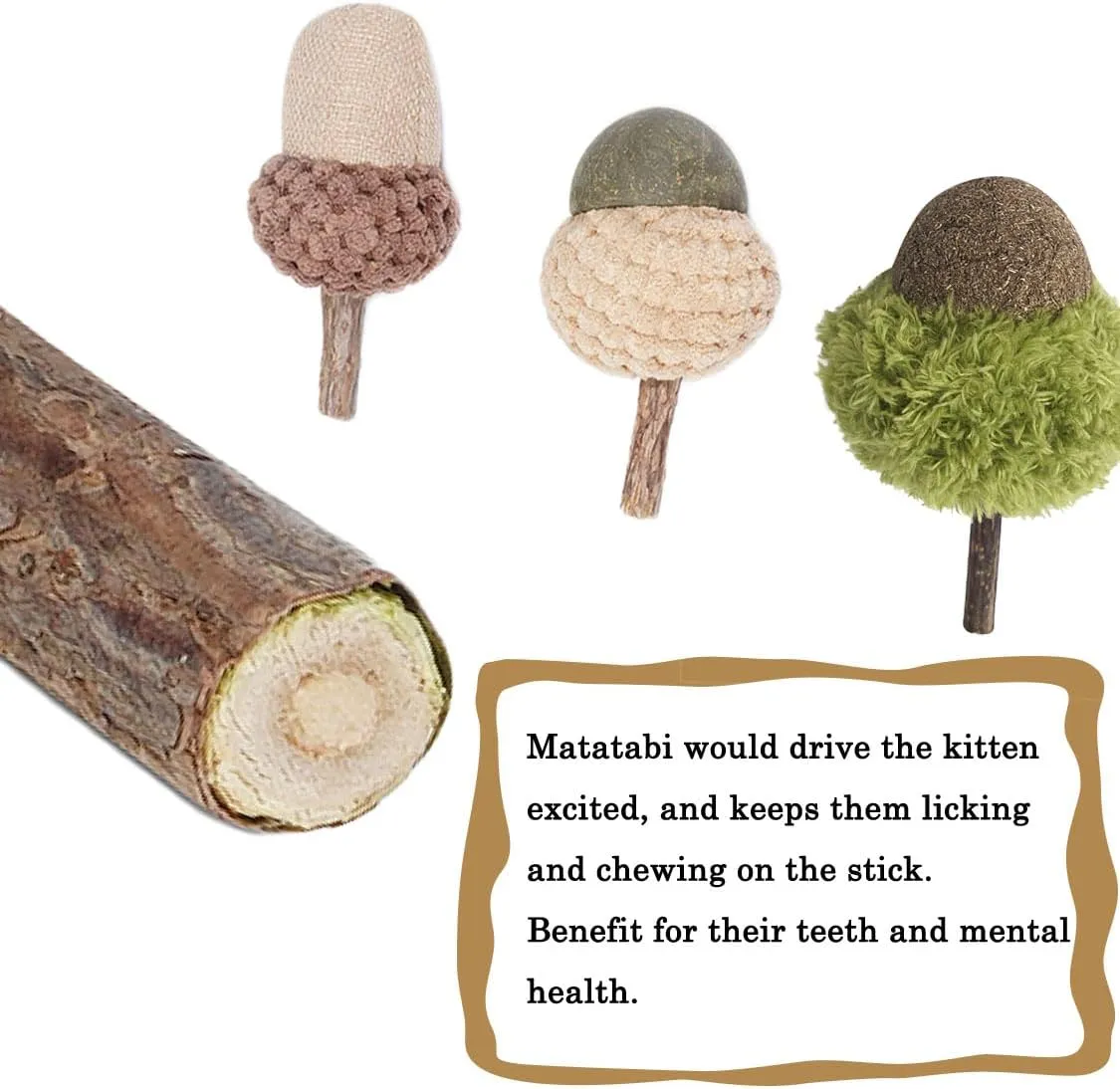 Pet Catnip Toy for Indoor Cat, Acorn Cat Chew Toys Set, Plush Cat Kicker Interactive Game for Teeth Chewing Grinding - Acorn with Stick, Chick, Hedgehog