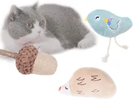 Pet Catnip Toy for Indoor Cat, Acorn Cat Chew Toys Set, Plush Cat Kicker Interactive Game for Teeth Chewing Grinding - Acorn with Stick, Chick, Hedgehog