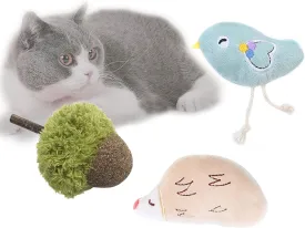 Pet Catnip Toy for Indoor Cat, Acorn Cat Chew Toys Set, Plush Cat Kicker Interactive Game for Teeth Chewing Grinding - Acorn with Stick, Chick, Hedgehog