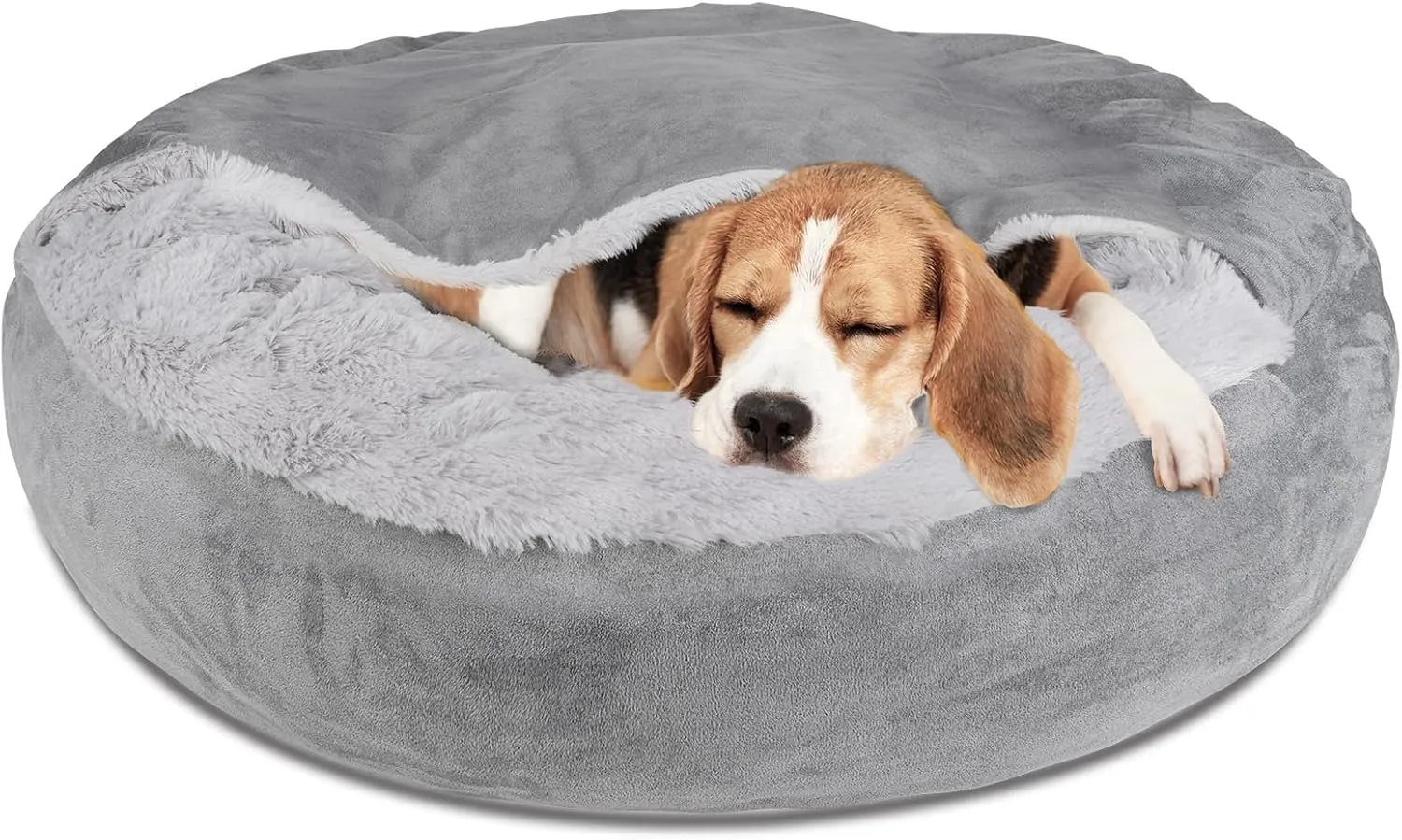 Pet Soft Small Dog Bed Cat Bed with Cover Cave - Round Calming Dog Beds Washable Cuddler Puppy Beds for Small, Medium Dogs and Cats (Grey, 30")