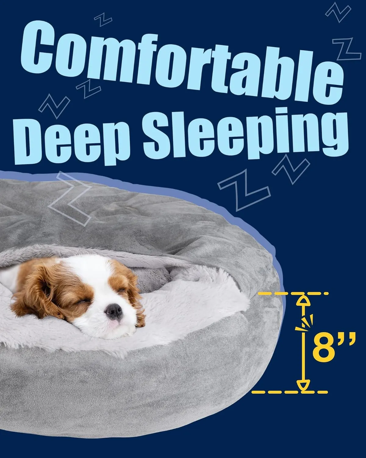 Pet Soft Small Dog Bed Cat Bed with Cover Cave - Round Calming Dog Beds Washable Cuddler Puppy Beds for Small, Medium Dogs and Cats (Grey, 30")