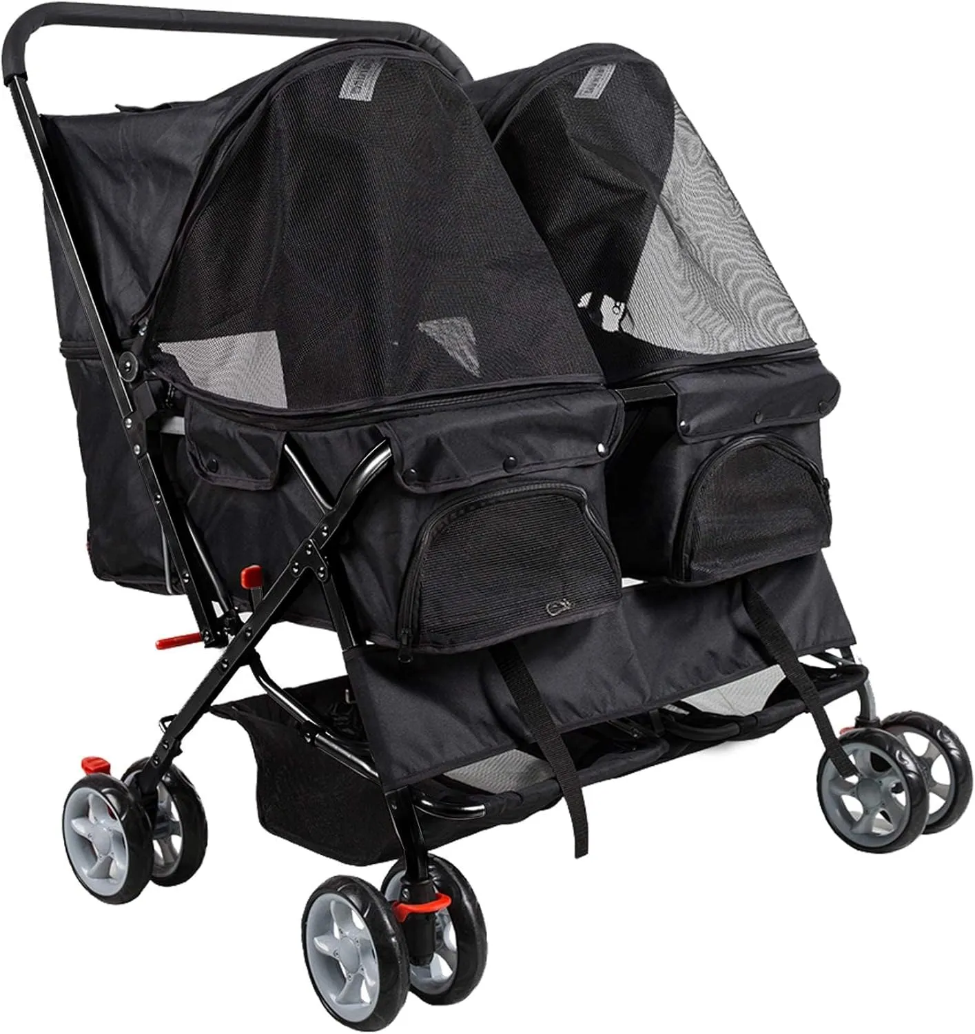 Pet Stroller Twin Folding Dog Cat Carrier Travel Cart,Foldable Double Dog Stroller for 2 Dogs Cats with 4 Wheels, Twin Walk Jogger Travel Pet Carriage Cart with Storage, Black