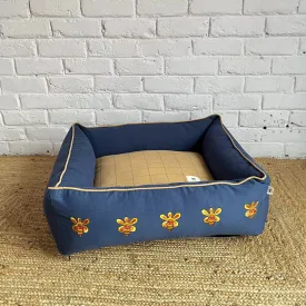 PoochMate OAK 3.0 : Honeybees Blue & Oxford Bolster Dog Bed : Small