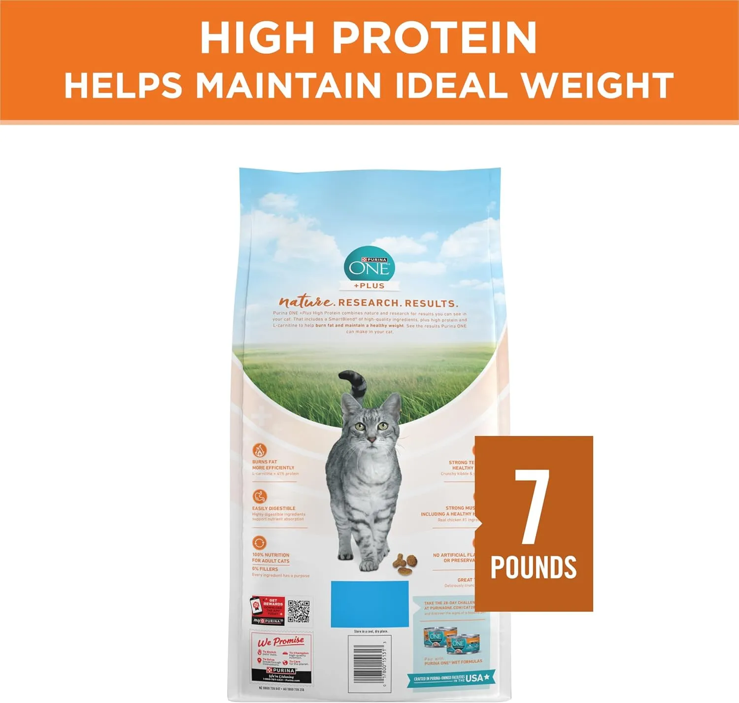 Purina ONE High Protein, Healthy Weight Dry Cat Food,  Plus Ideal Weight With Turkey - 7 lb. Bag