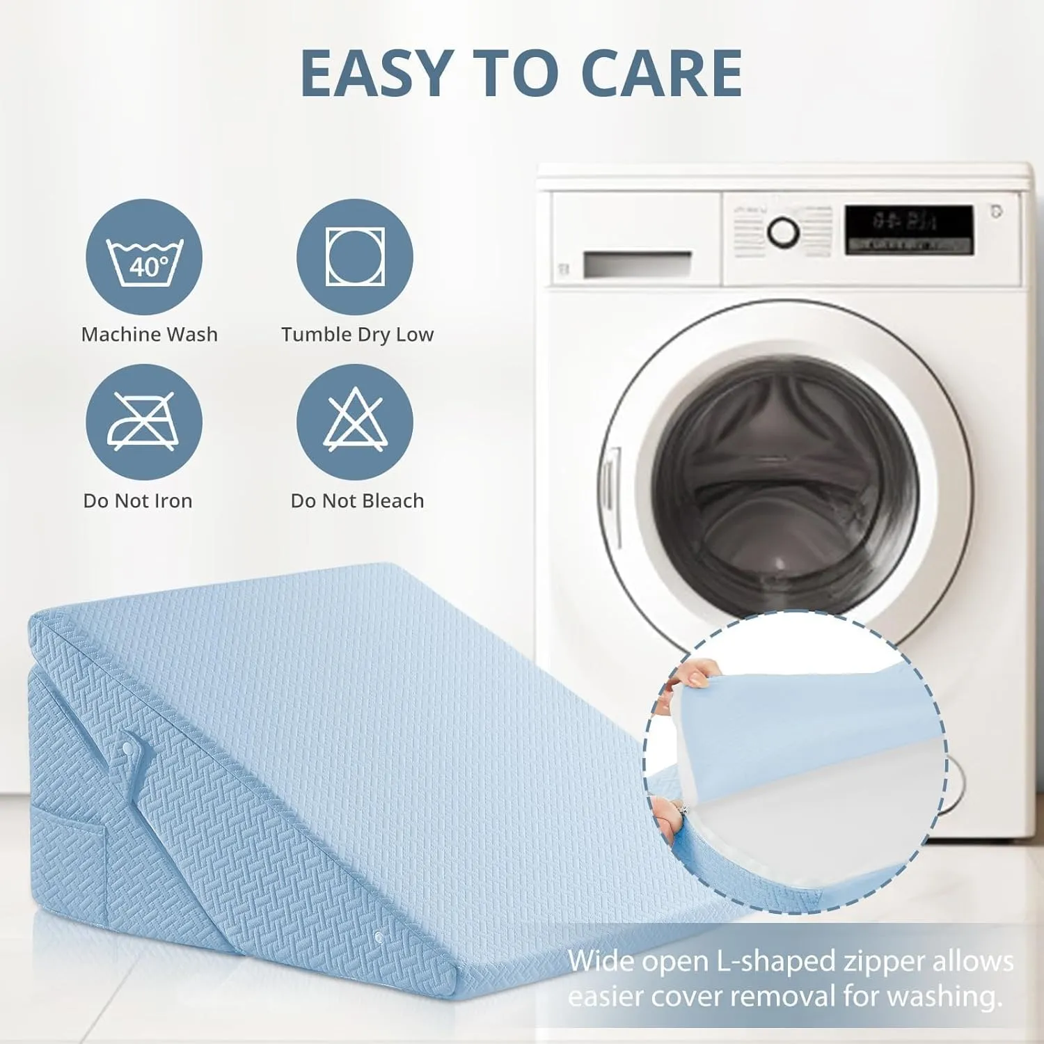 Sasttie Wedge Pillow Set for After Surgery, Adjustable Bed Wedge Pillow Headboard with Orthopedic Memory Foam Neck Cushion  for Acid Reflux, Sleeping, Neck & Back Support, Light Blue