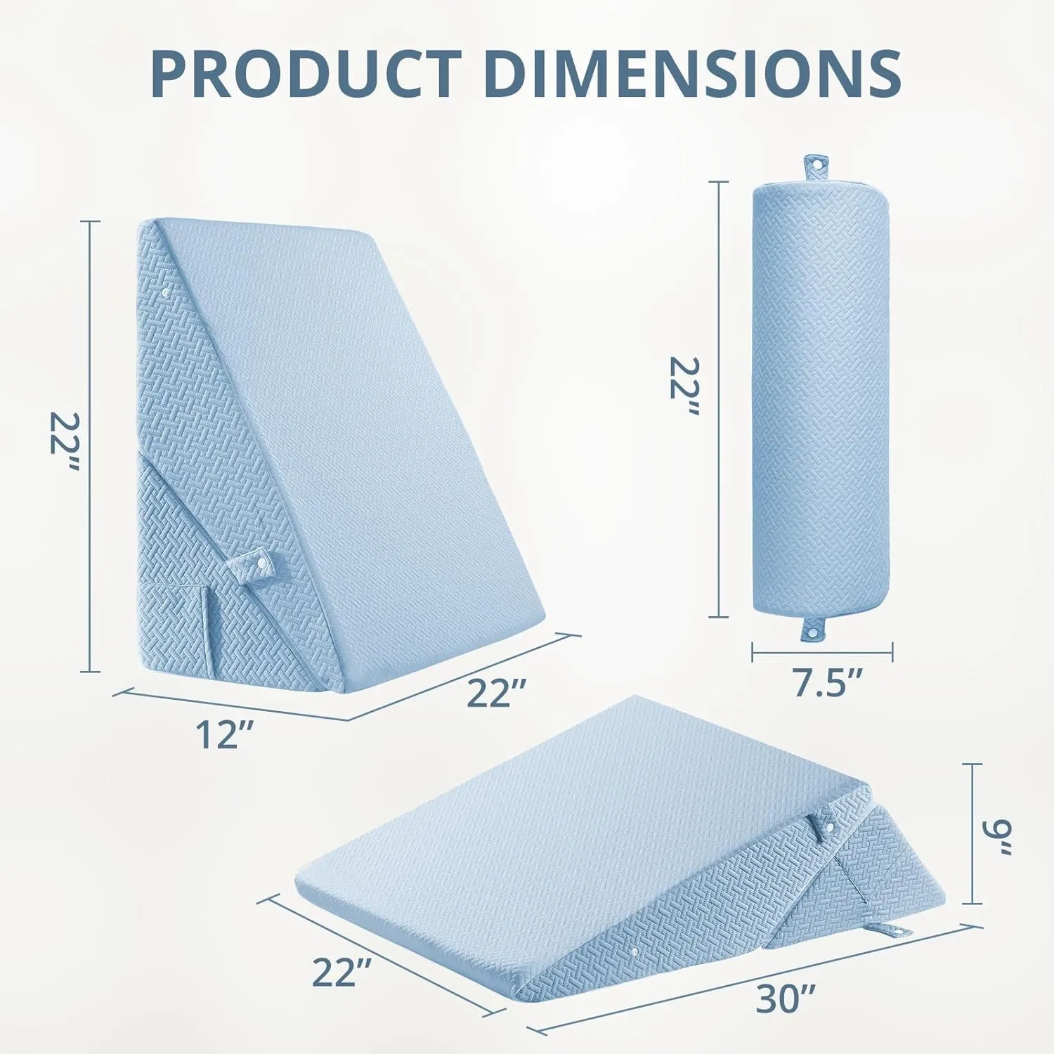 Sasttie Wedge Pillow Set for After Surgery, Adjustable Bed Wedge Pillow Headboard with Orthopedic Memory Foam Neck Cushion  for Acid Reflux, Sleeping, Neck & Back Support, Light Blue