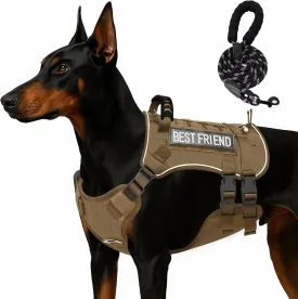 Tactical Dog Harness for Small Dogs,No Pull Dog Harness and Leash Set,Patches,Reflective Function,Dog Vest Harness for Training and Walking,Brown S