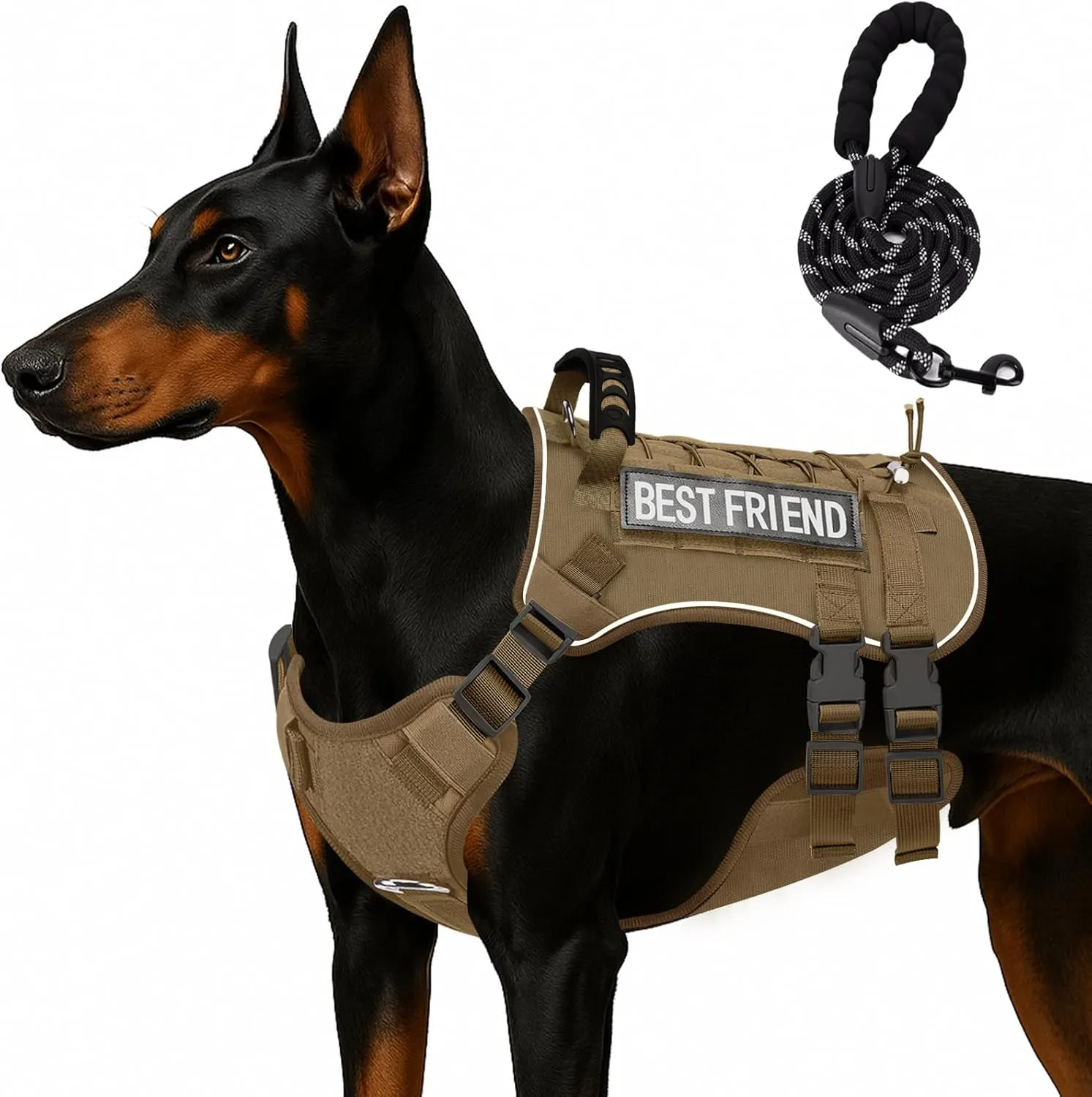 Tactical Dog Harness for Small Dogs,No Pull Dog Harness and Leash Set,Patches,Reflective Function,Dog Vest Harness for Training and Walking,Brown S