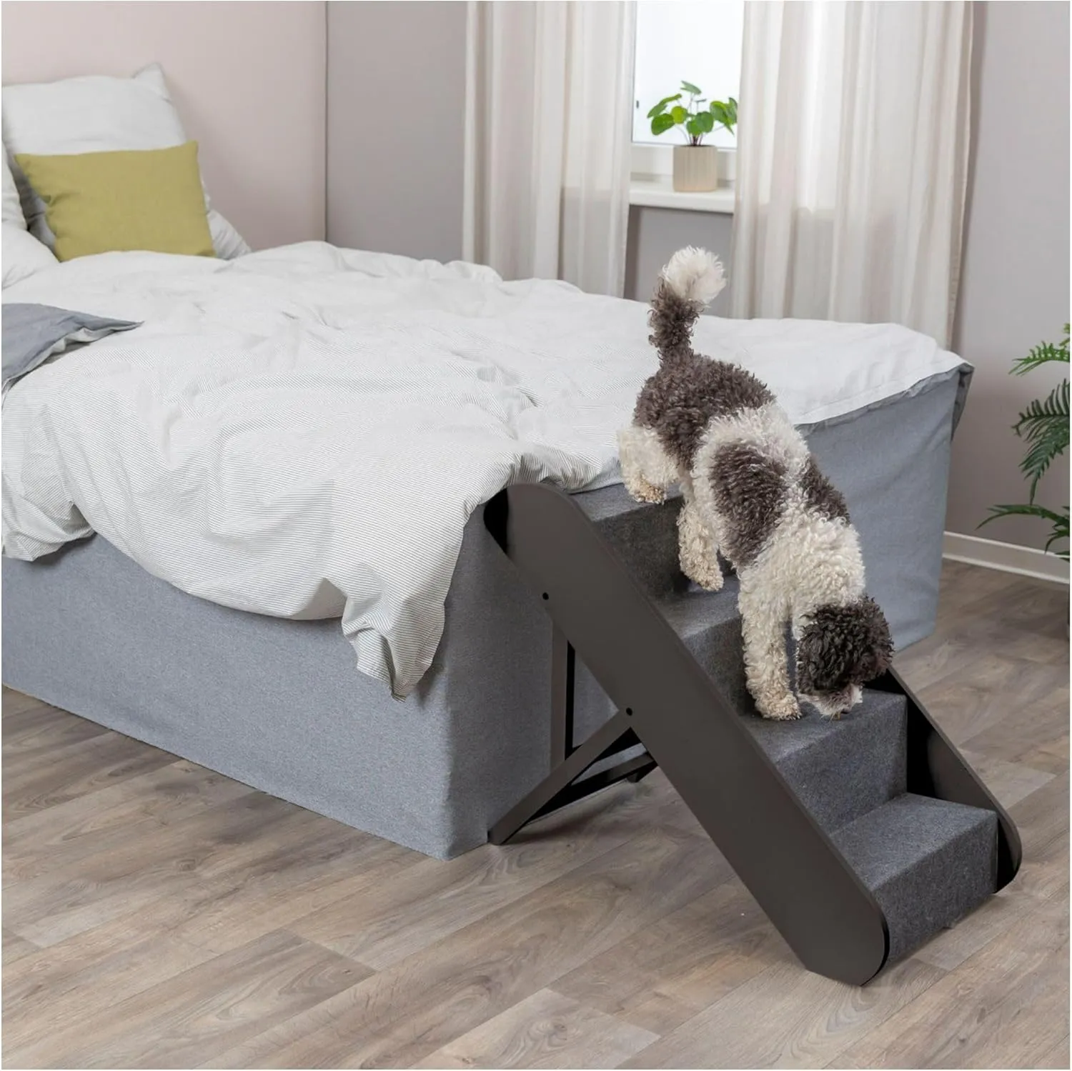 TRIXIE Dog Stairs with Nonslip Carpet - 4 Step Pet Stairs for Beds and Couches - Easily Adjustable - in Espresso Brown