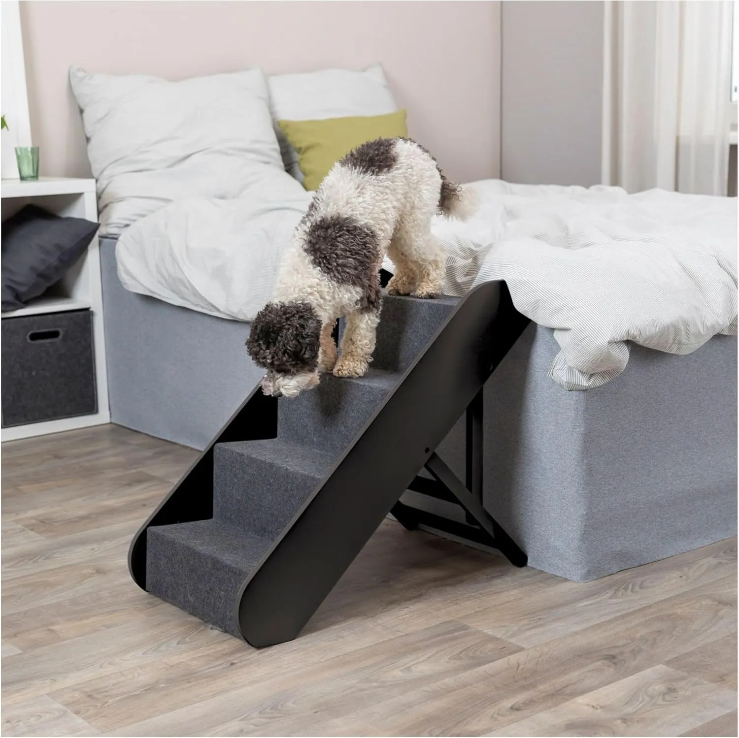 TRIXIE Dog Stairs with Nonslip Carpet - 4 Step Pet Stairs for Beds and Couches - Easily Adjustable - in Espresso Brown