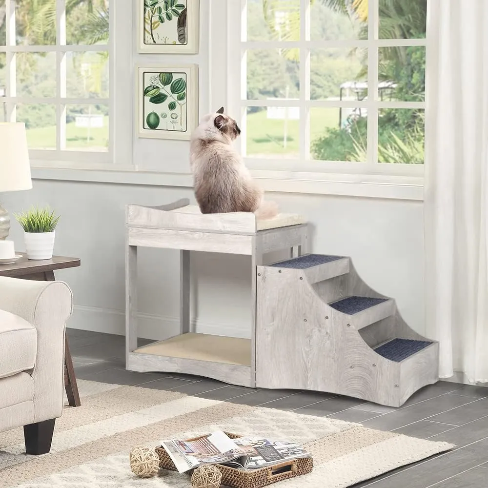 unipaws Pet Bunk Bed with Removable Step for Dogs and Cats, Multi-Level Bed Window Perch Seat Platform with Cushion and Cat Scratch Pad, Indoor Use