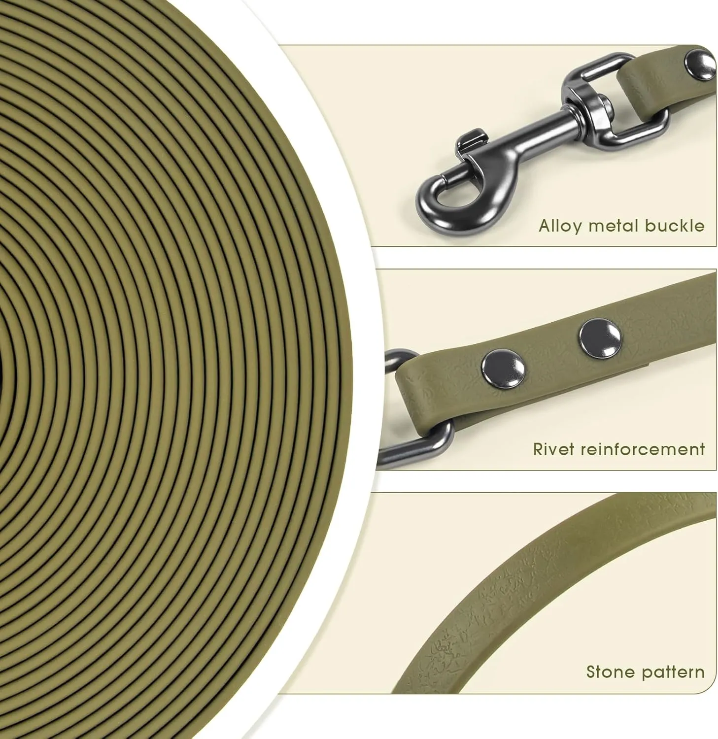 Waterproof Dog Training Leash Long Line - Army Green 10ft Outdoor Lead for Recall, Beach, Swimming, Hiking - Strong Longline for Small Medium Large Dogs