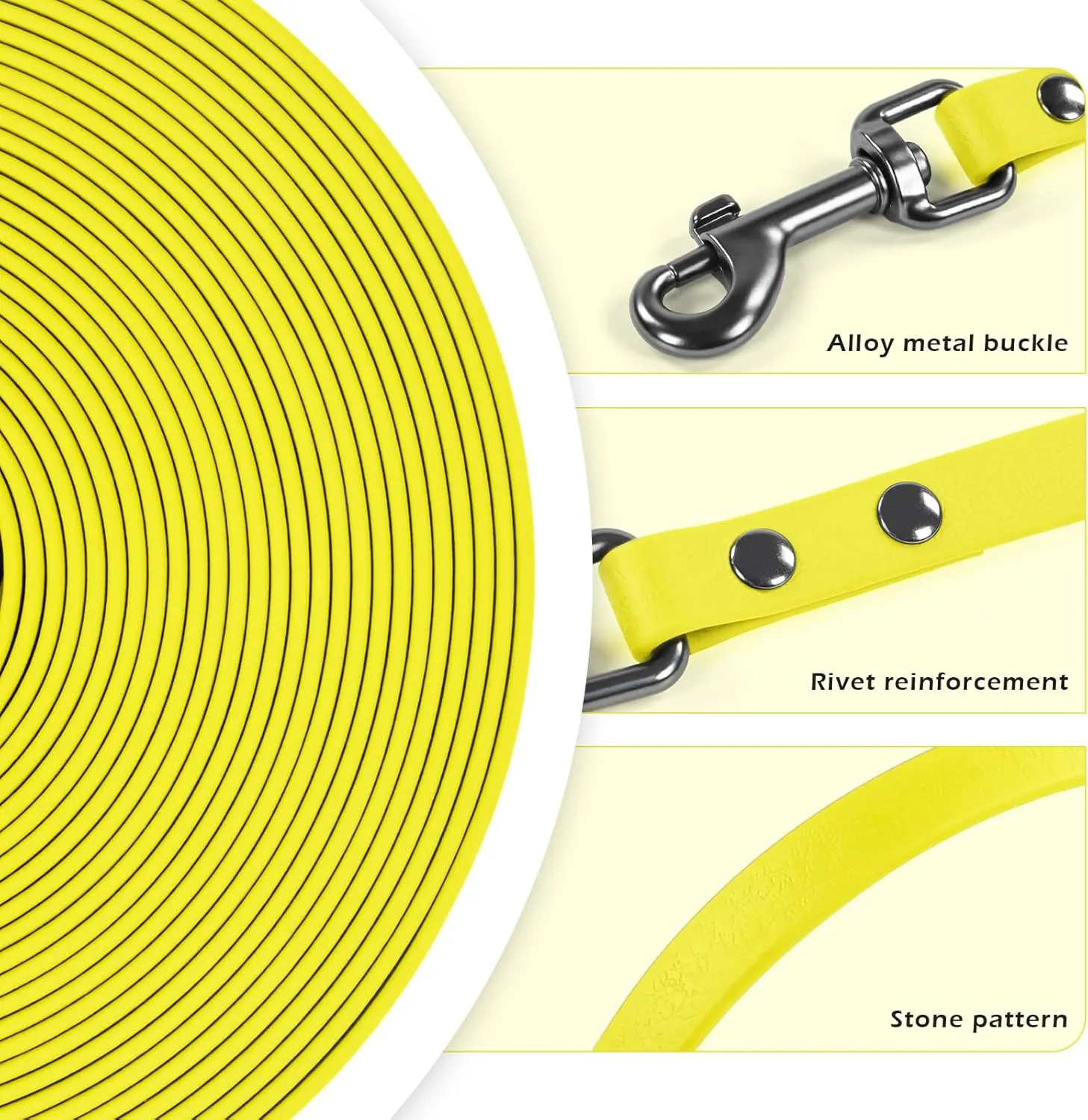 Waterproof Dog Training Leash Long Line - Yellow 10ft Outdoor Lead for Recall, Beach, Swimming, Hiking - Strong Longline for Small Medium Large Dogs