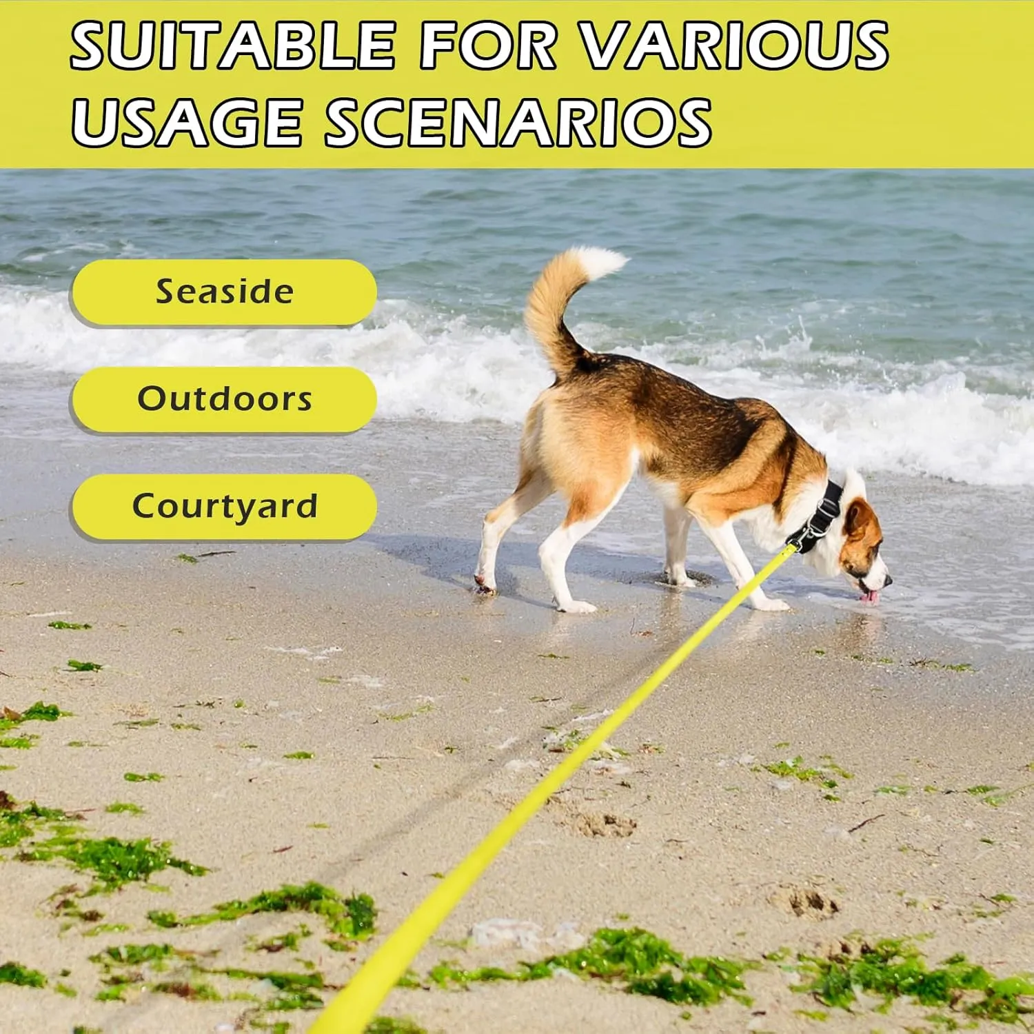 Waterproof Dog Training Leash Long Line - Yellow 10ft Outdoor Lead for Recall, Beach, Swimming, Hiking - Strong Longline for Small Medium Large Dogs
