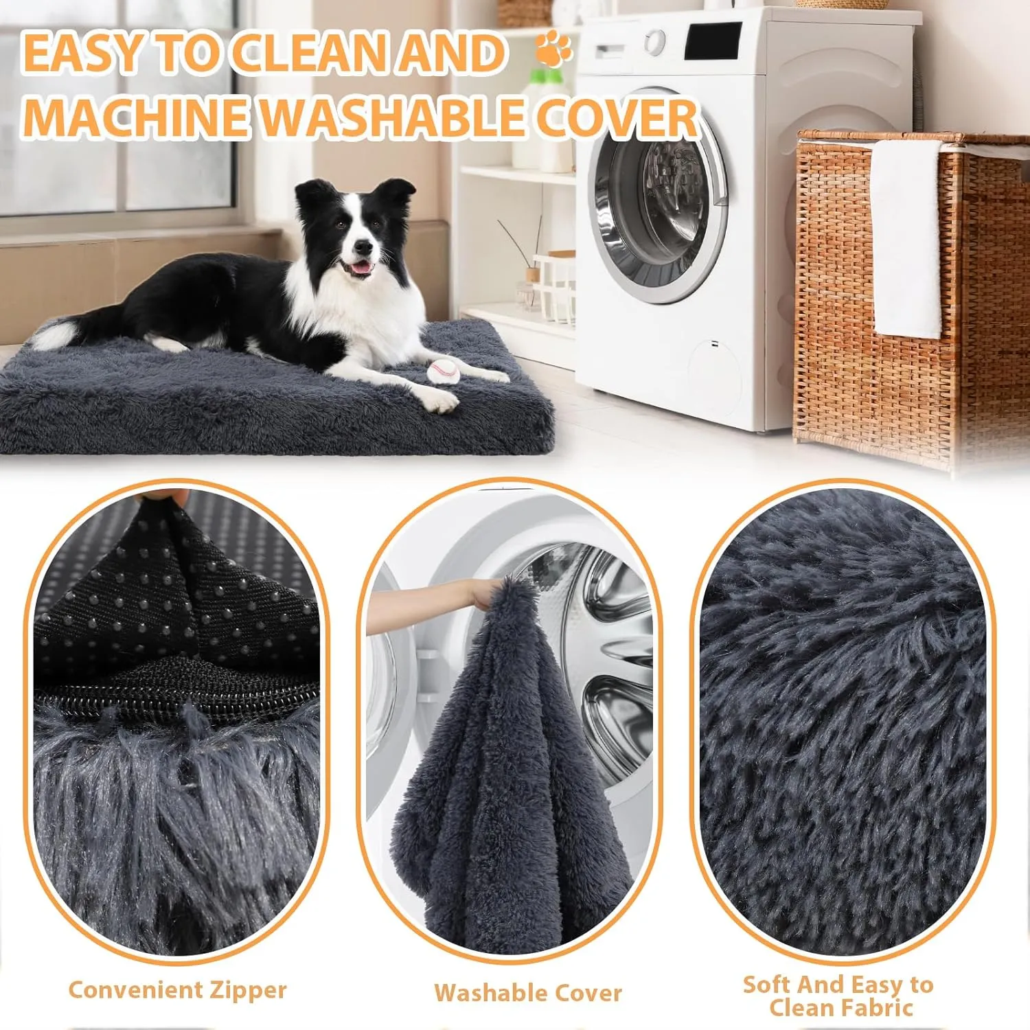 XL Orthopedic Dog Beds Large Sized Dog, Washable Dog Bed with Removable Cover, Waterproof Dog Crate Bed with Non-Slip Bottom, Fluffy Pet Bed 4127 Inch, Dark Grey