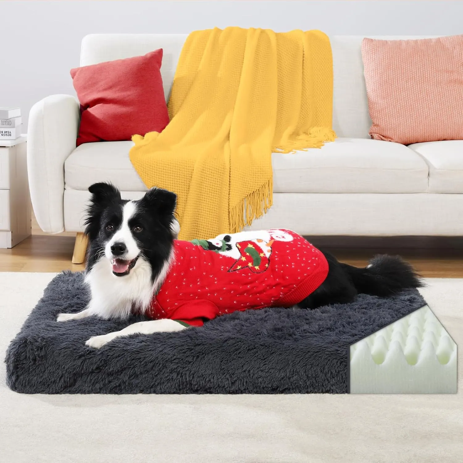 XL Orthopedic Dog Beds Large Sized Dog, Washable Dog Bed with Removable Cover, Waterproof Dog Crate Bed with Non-Slip Bottom, Fluffy Pet Bed 4127 Inch, Dark Grey