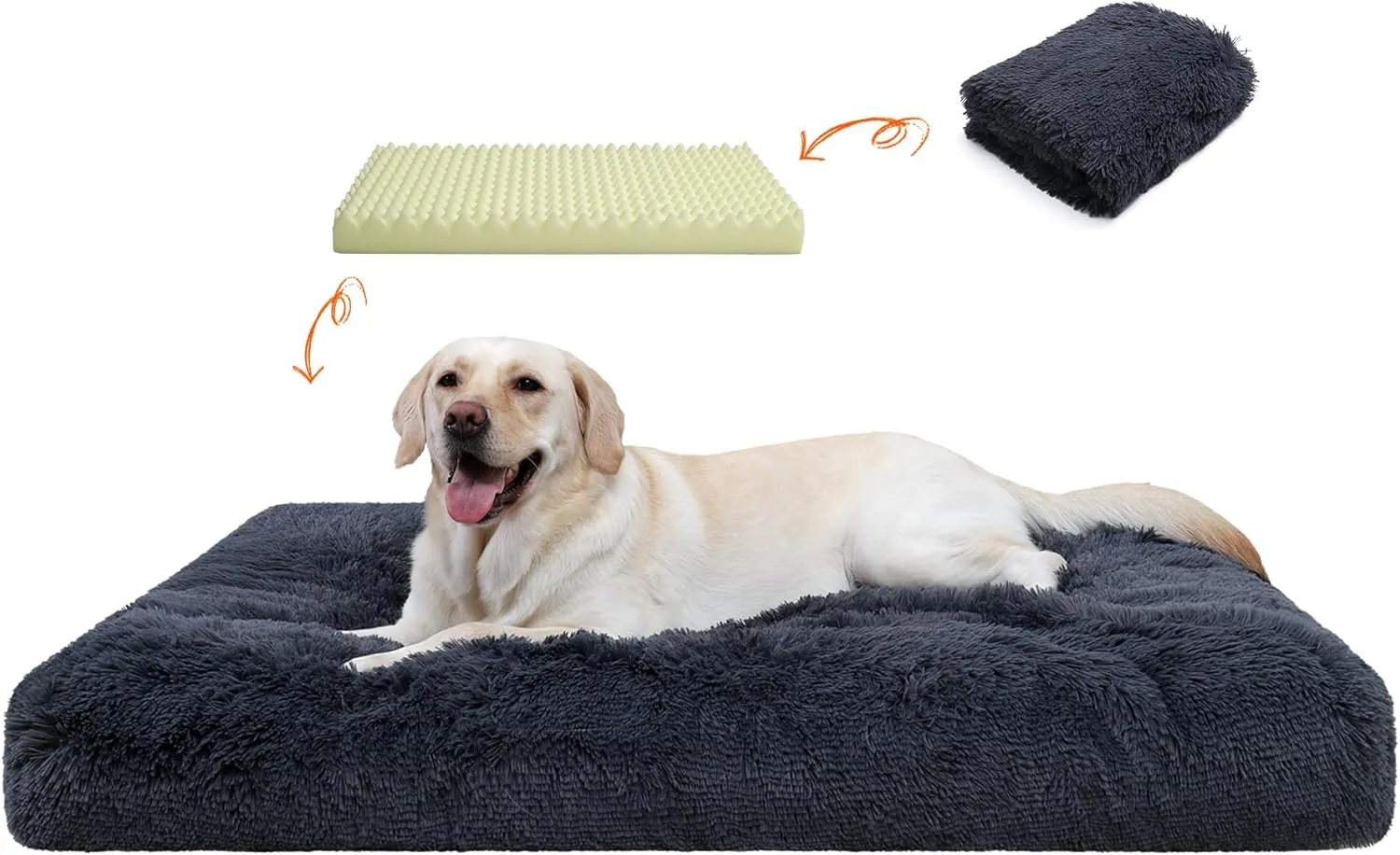 XL Orthopedic Dog Beds Large Sized Dog, Washable Dog Bed with Removable Cover, Waterproof Dog Crate Bed with Non-Slip Bottom, Fluffy Pet Bed 4127 Inch, Dark Grey