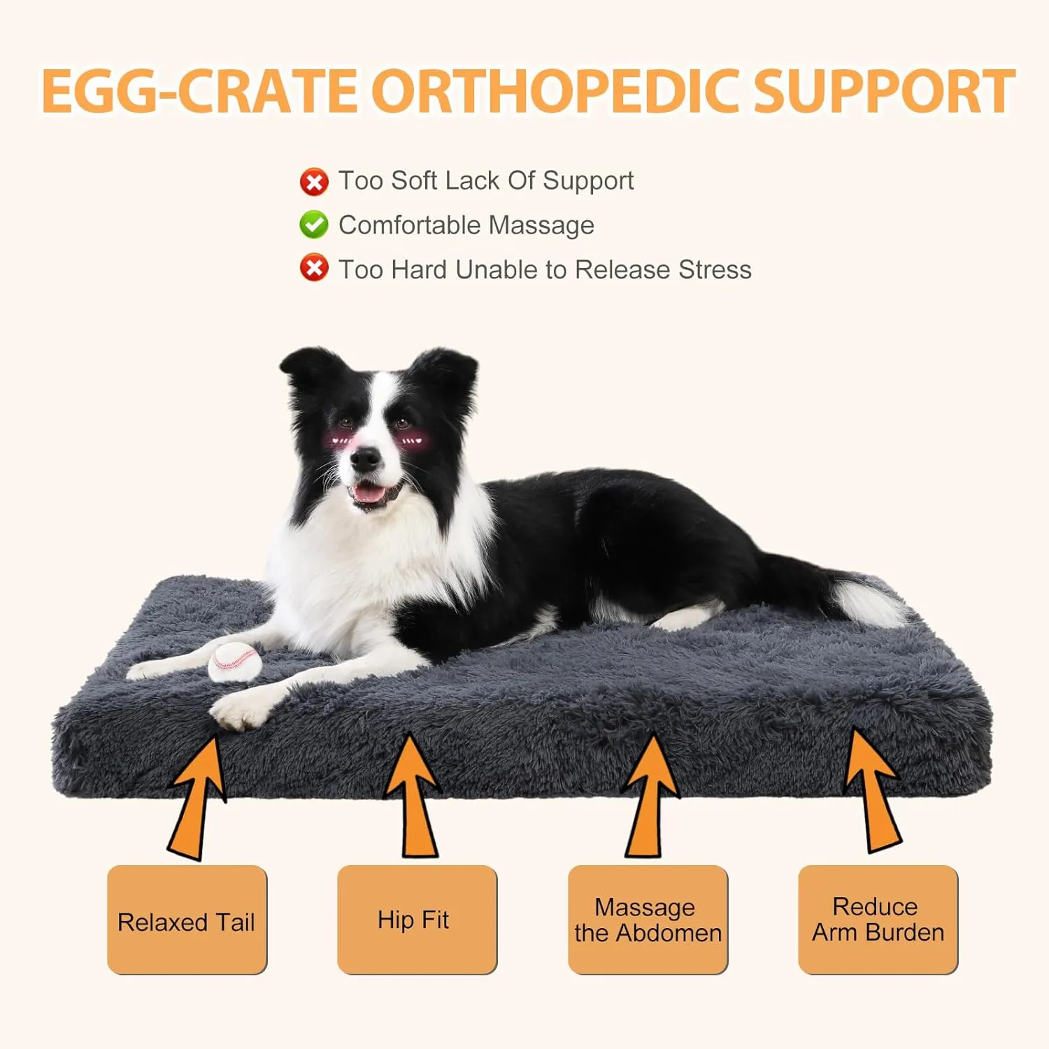 XL Orthopedic Dog Beds Large Sized Dog, Washable Dog Bed with Removable Cover, Waterproof Dog Crate Bed with Non-Slip Bottom, Fluffy Pet Bed 4127 Inch, Dark Grey