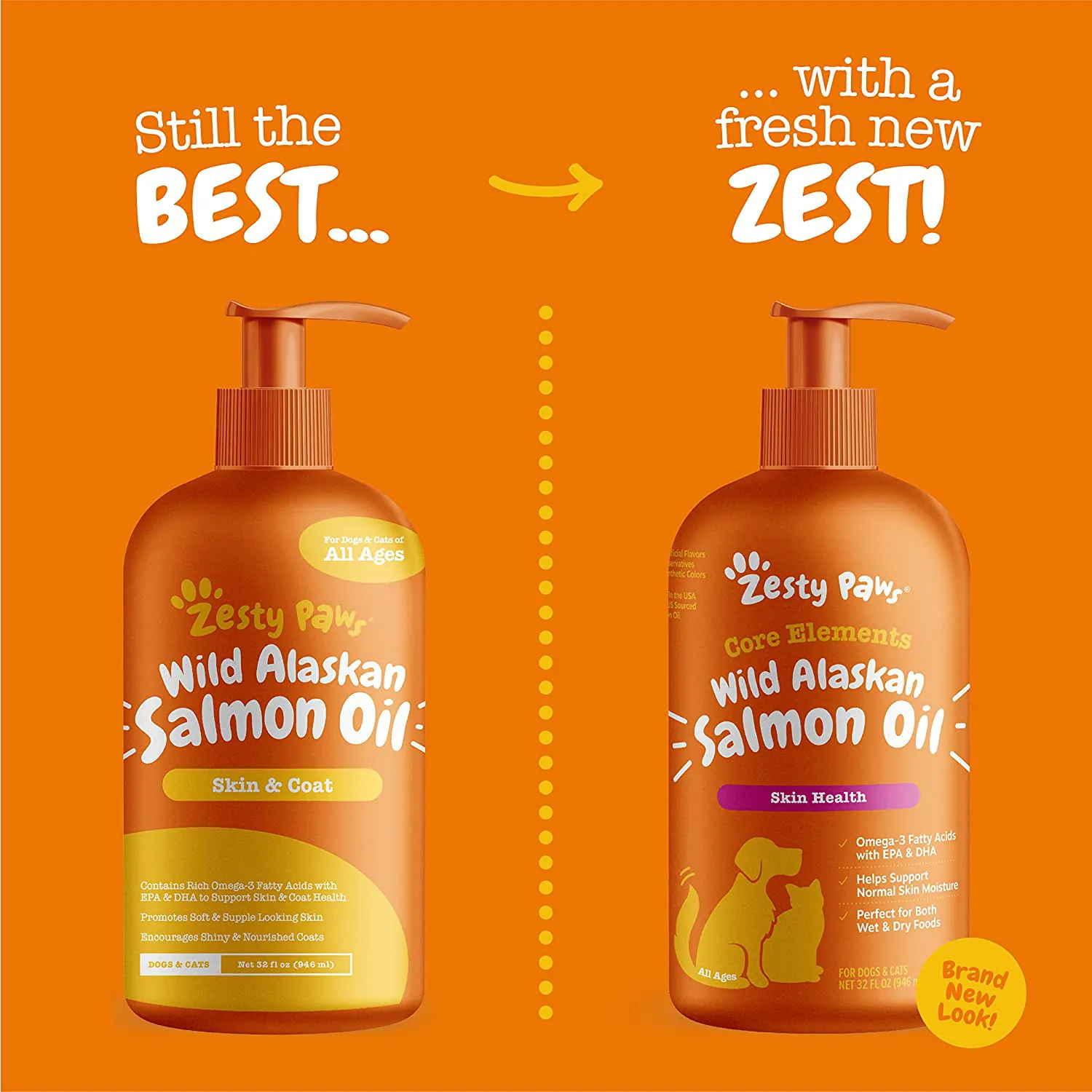 Zesty Paws Pure Wild Alaskan Salmon Oil for Dogs and Cats Supports Joint Function Immune Heart Health Omega 3 Liquid Food Supplement