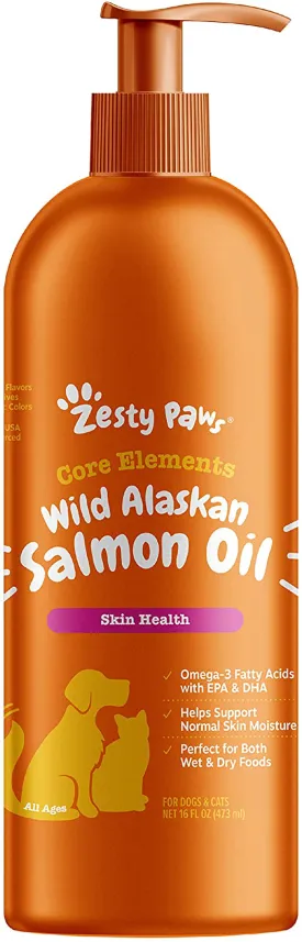 Zesty Paws Pure Wild Alaskan Salmon Oil for Dogs and Cats Supports Joint Function Immune Heart Health Omega 3 Liquid Food Supplement